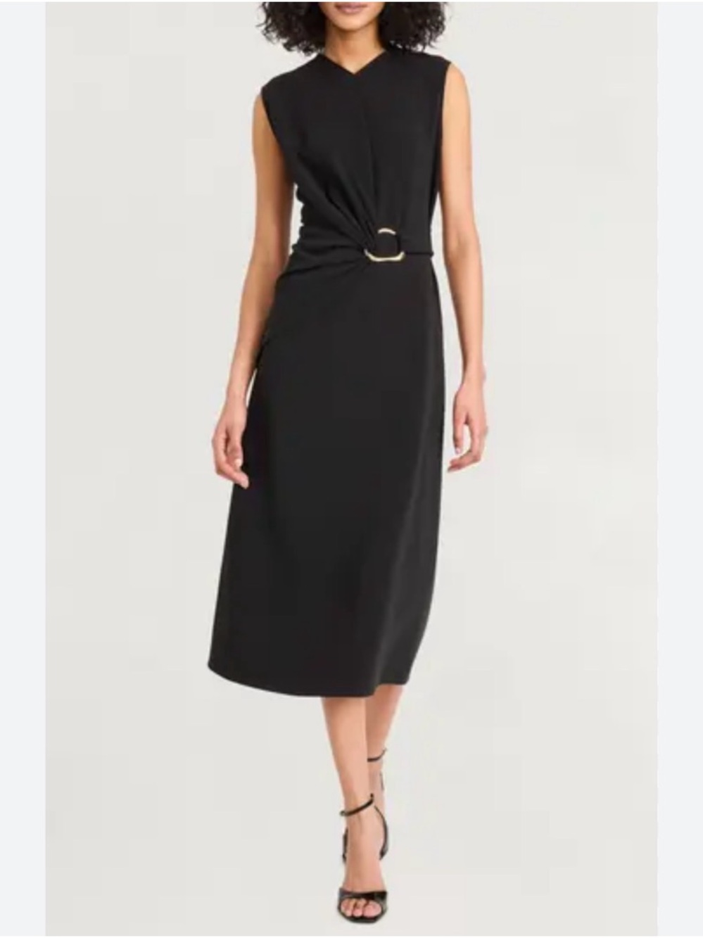 LUXELY Sleeveless Black Belted Midi Dress SIZE 16